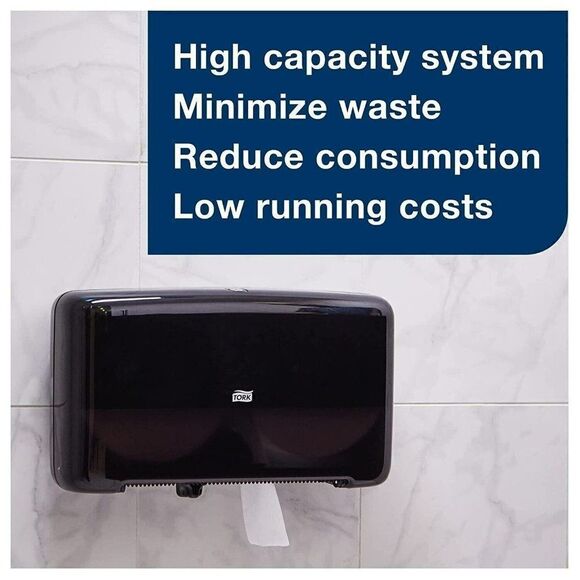 Tork Twin Mini Jumbo Bath Tissue Roll Toilet Paper Dispenser Black 5555290 - Picture 5 of 11